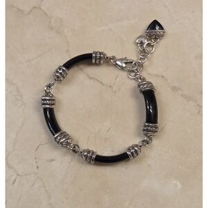 Rare Retired Brighton Black Enamel & Silver Linked Bracelet